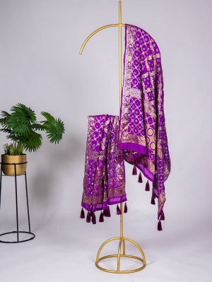 Women Original Bandhani Silk With Zari Weaving Work Dupatta